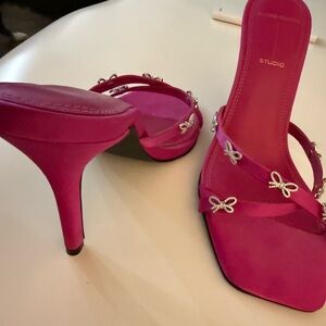 Studio Fuchsia Heeled Sandals with Silver Accents